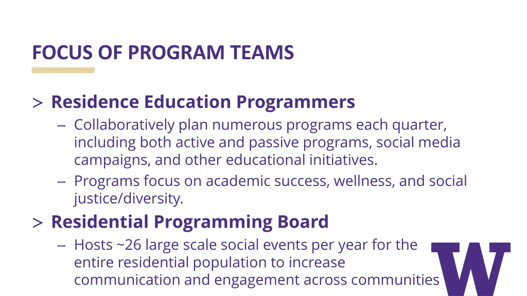 focus of program teams