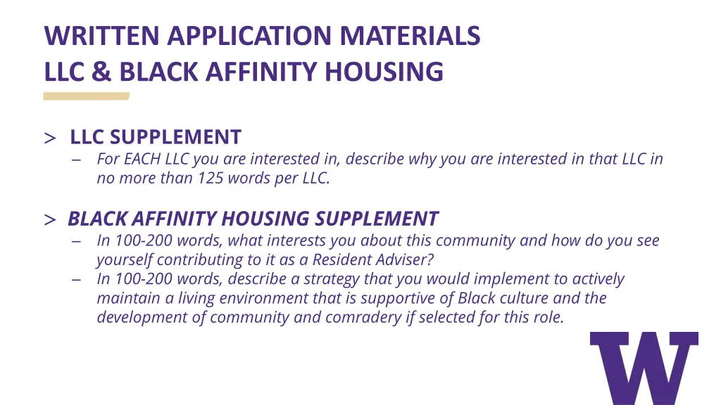 written application materials llc black affinity
