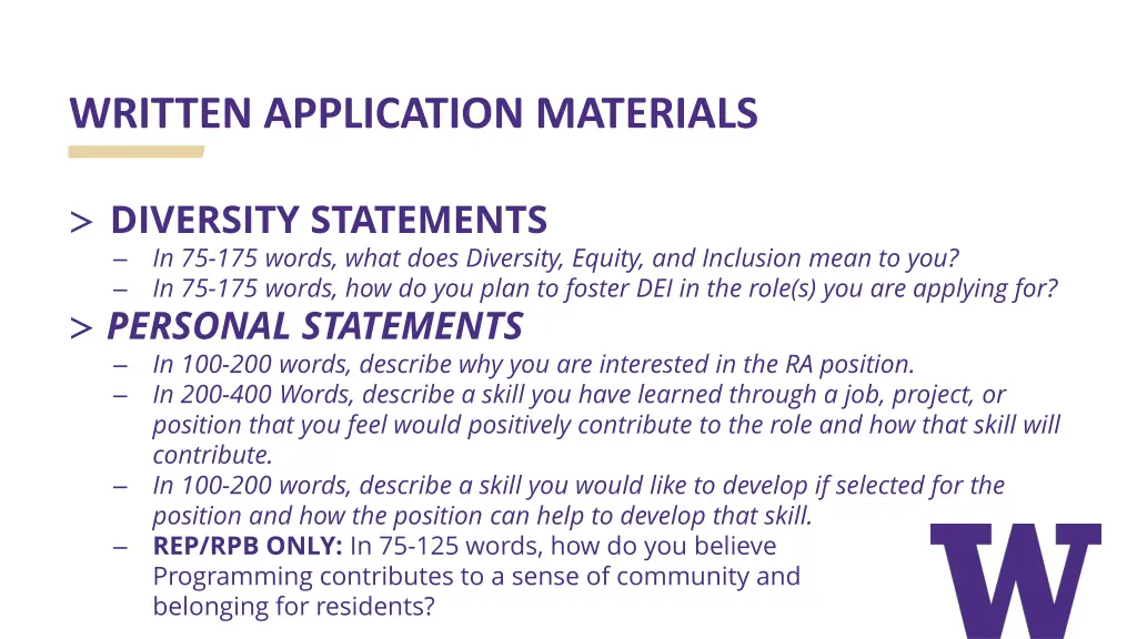 written application materials