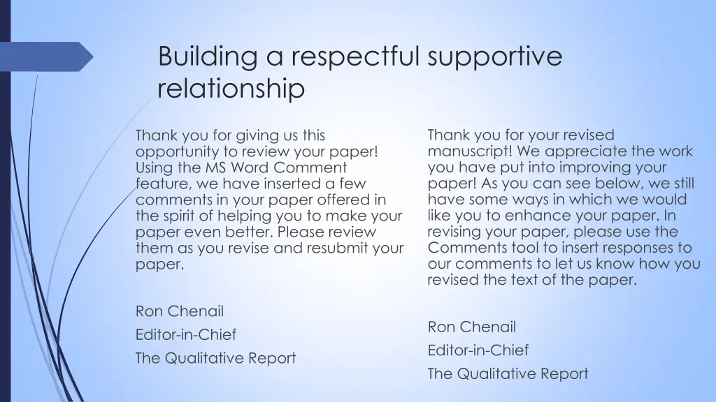 building a respectful supportive relationship