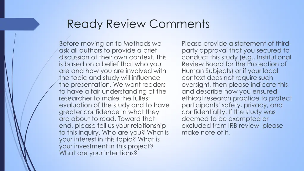 ready review comments 1
