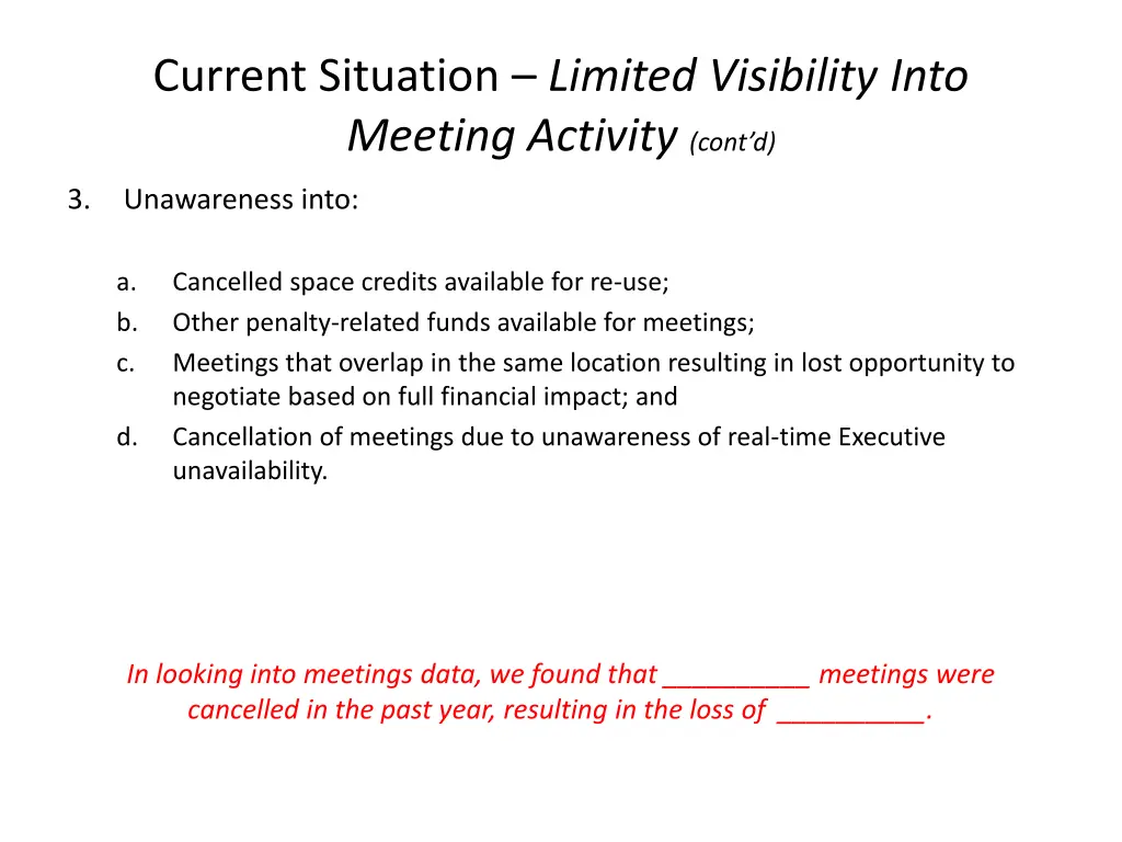 current situation limited visibility into meeting 1