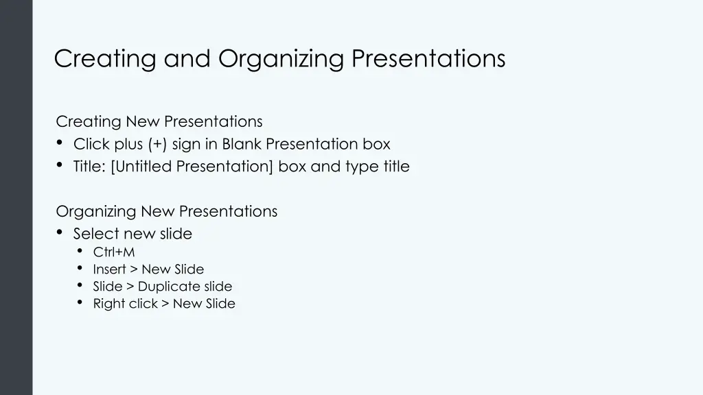 creating and organizing presentations
