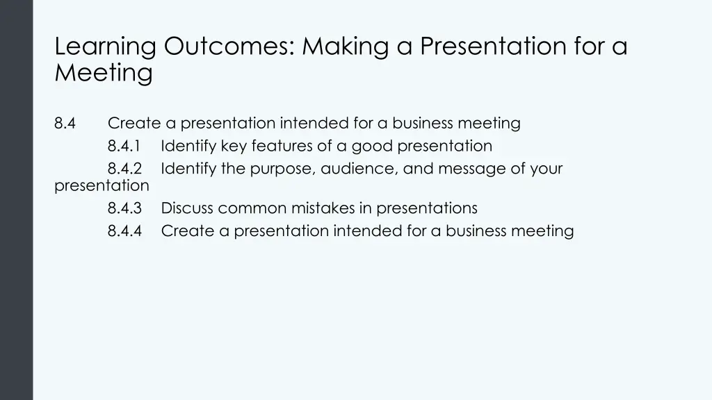 learning outcomes making a presentation