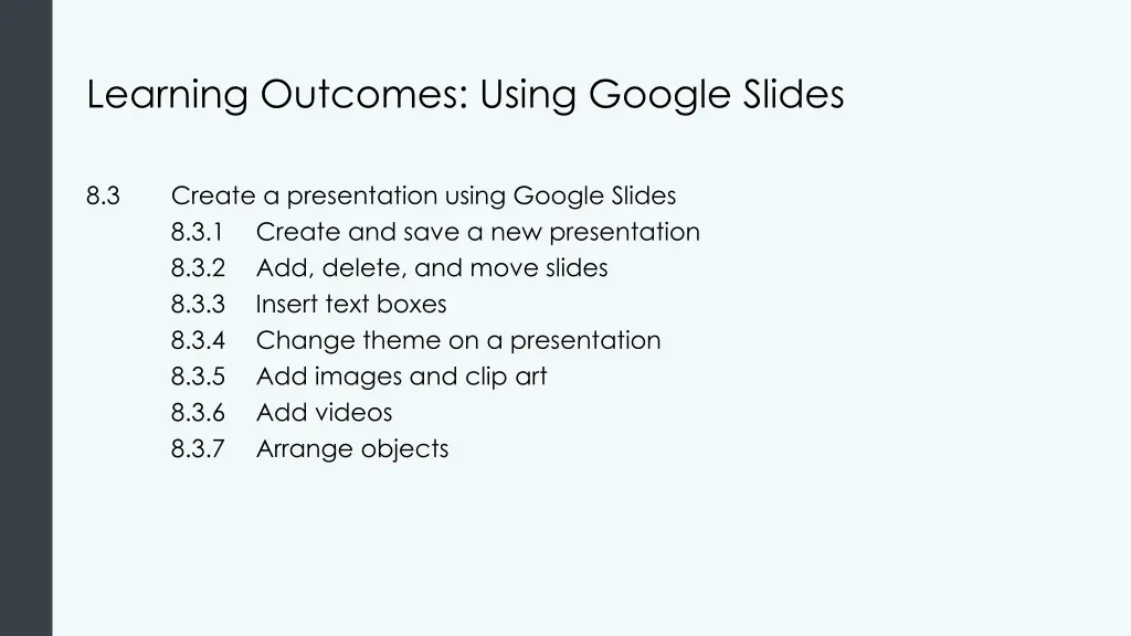 learning outcomes using google slides