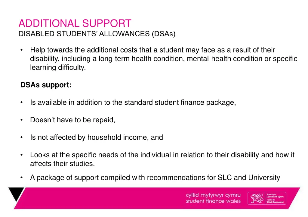 additional support disabled students allowances