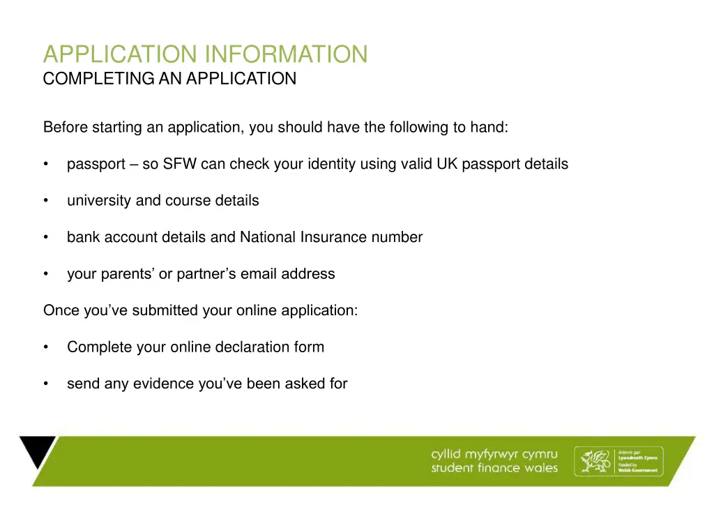 application information completing an application