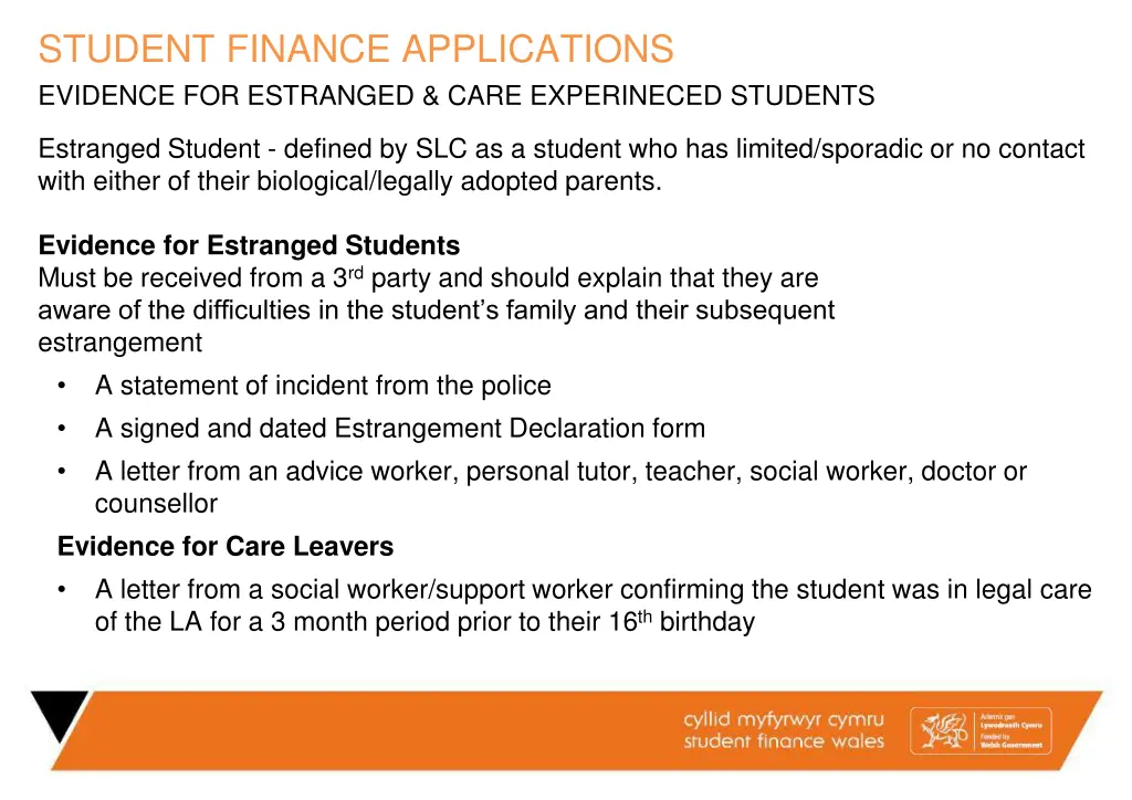 student finance applications evidence