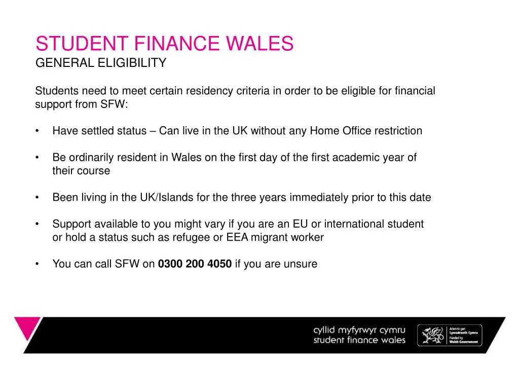 student finance wales general eligibility