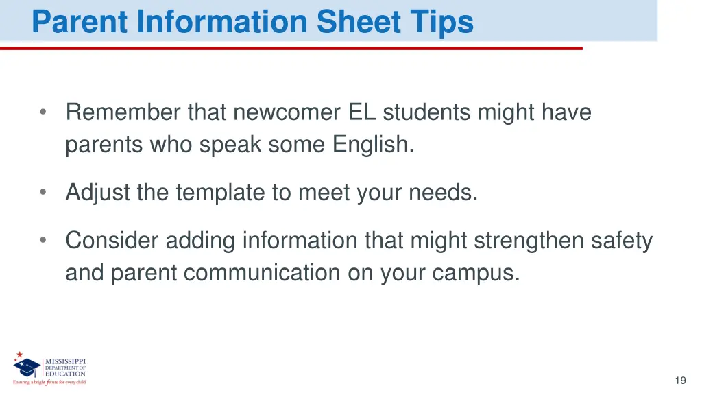parent information sheet tips