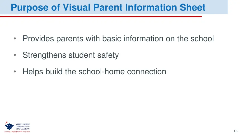 purpose of visual parent information sheet