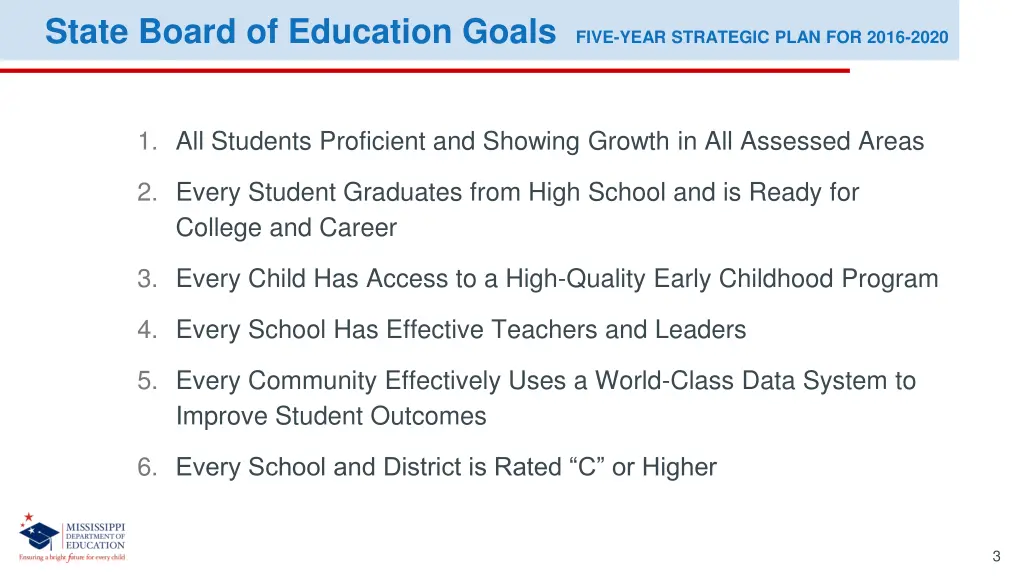 state board of education goals five year