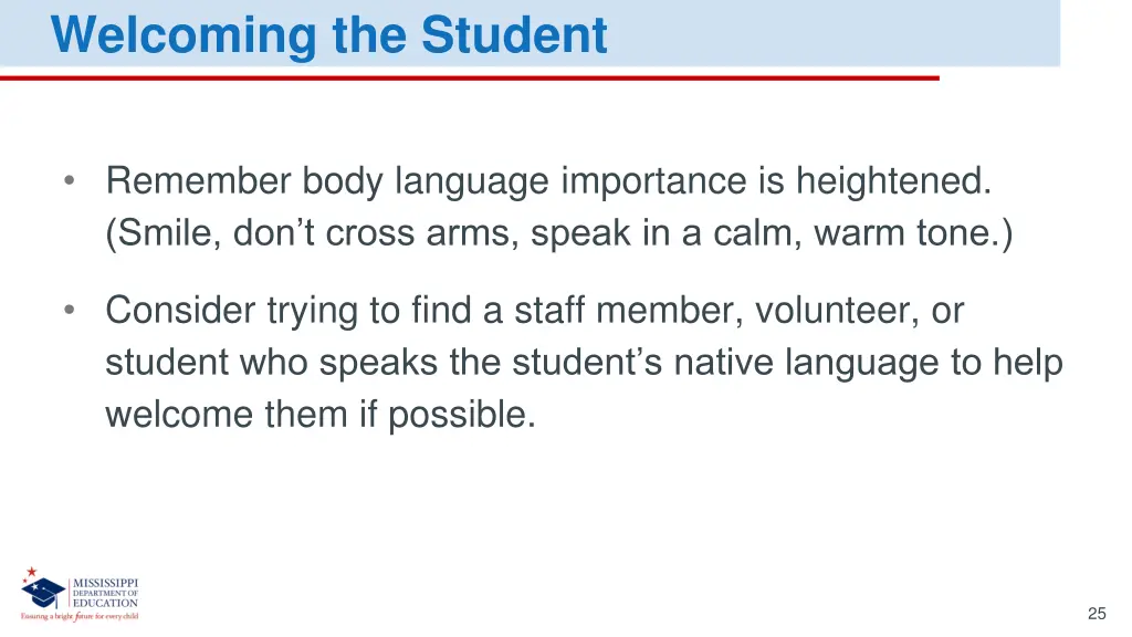 welcoming the student