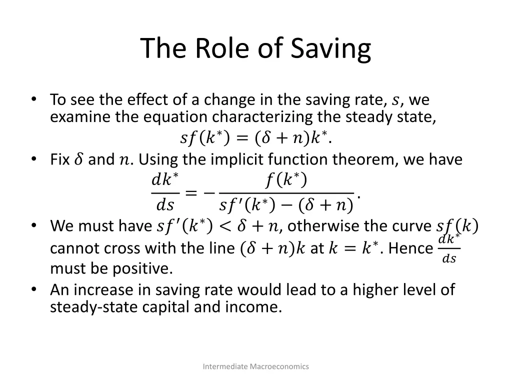 the role of saving