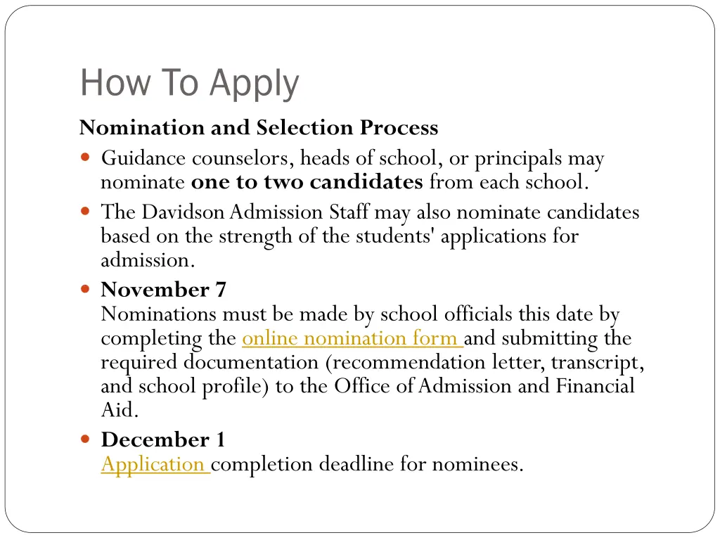 how to apply nomination and selection process
