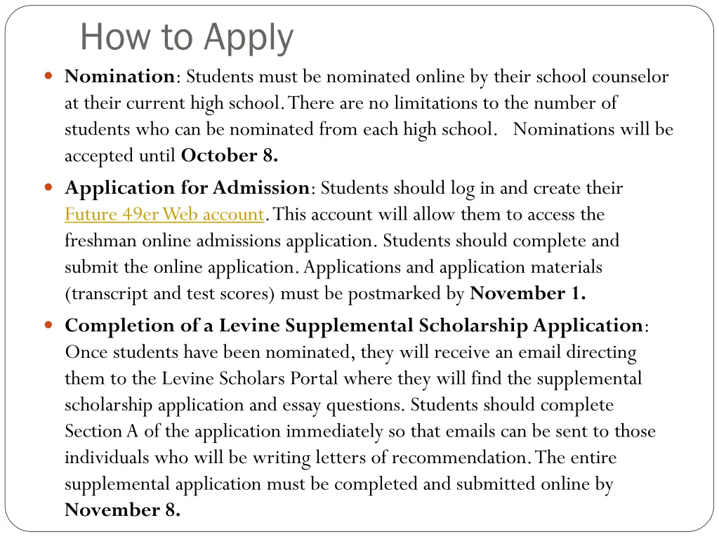 how to apply nomination students must