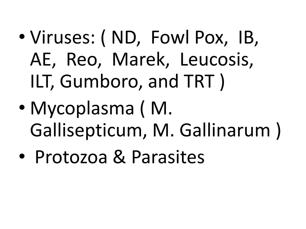 viruses nd fowl pox ib ae reo marek leucosis