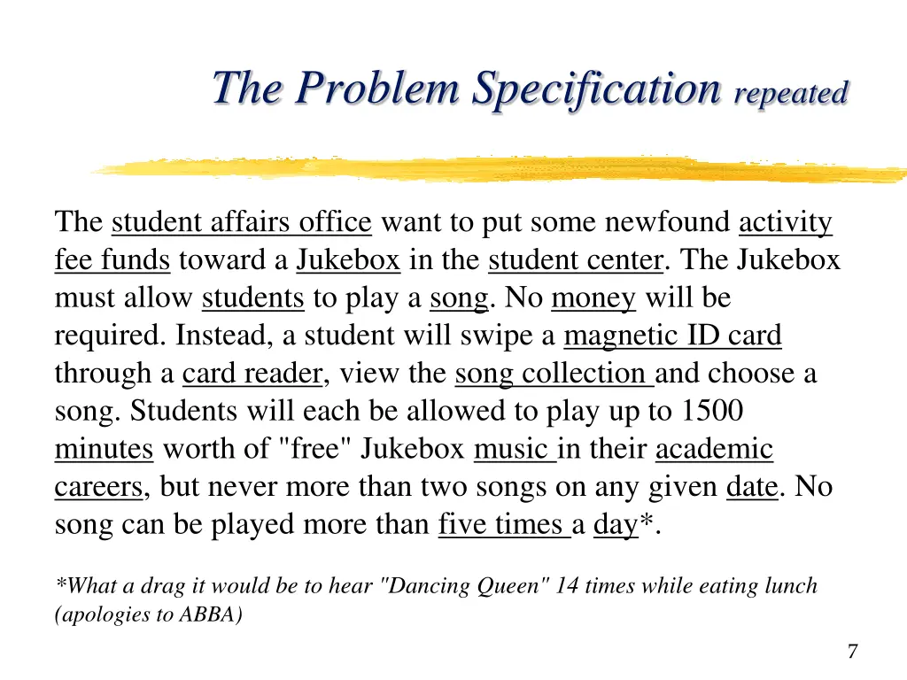 the problem specification repeated