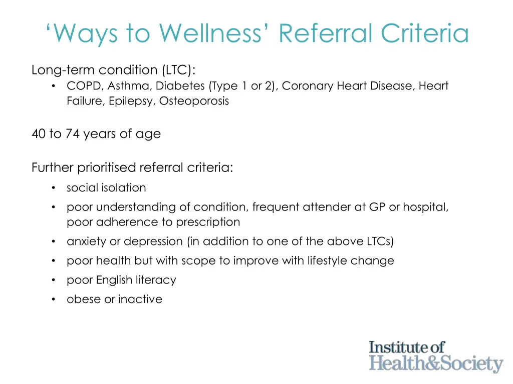 ways to wellness referral criteria