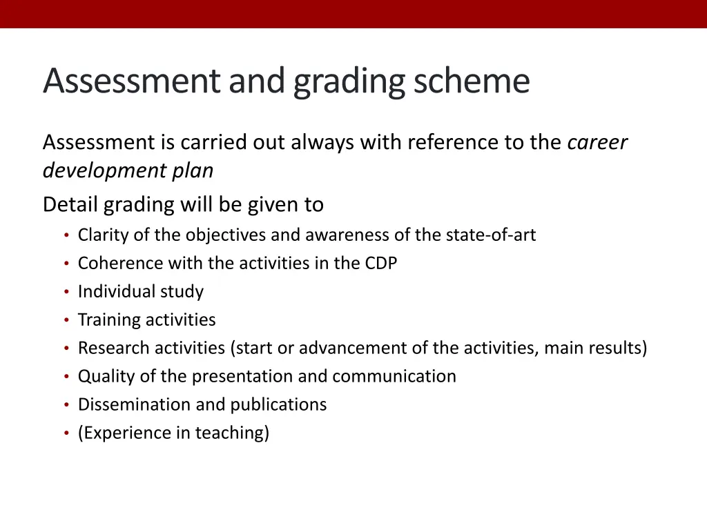 assessment and grading scheme