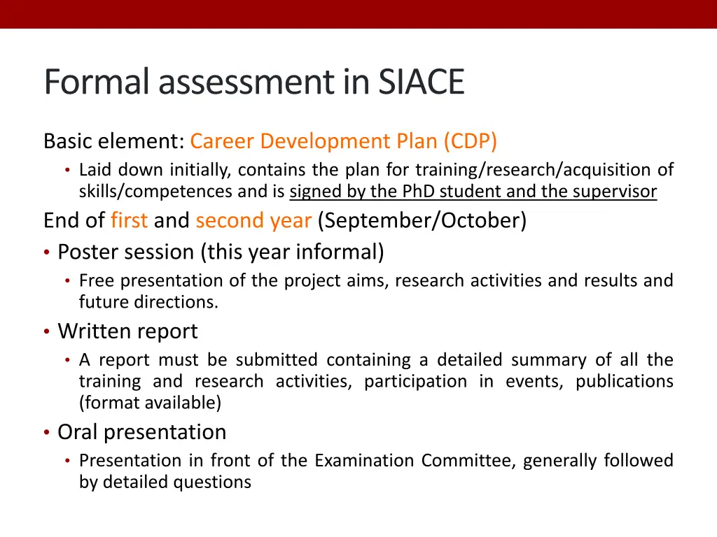 formal assessment in siace