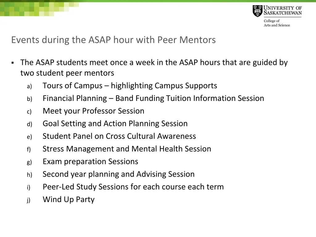events during the asap hour with peer mentors