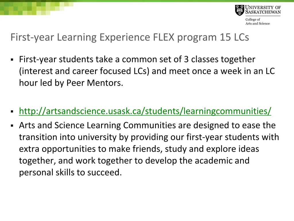 first year learning experience flex program 15 lcs