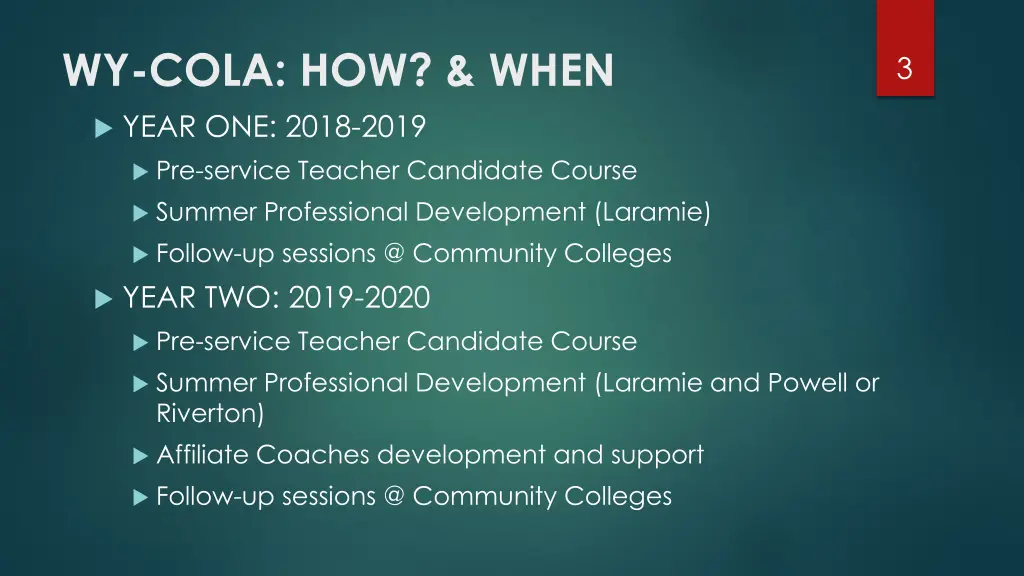 wy cola how when year one 2018 2019 pre service