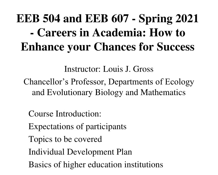 eeb 504 and eeb 607 spring 2021 careers
