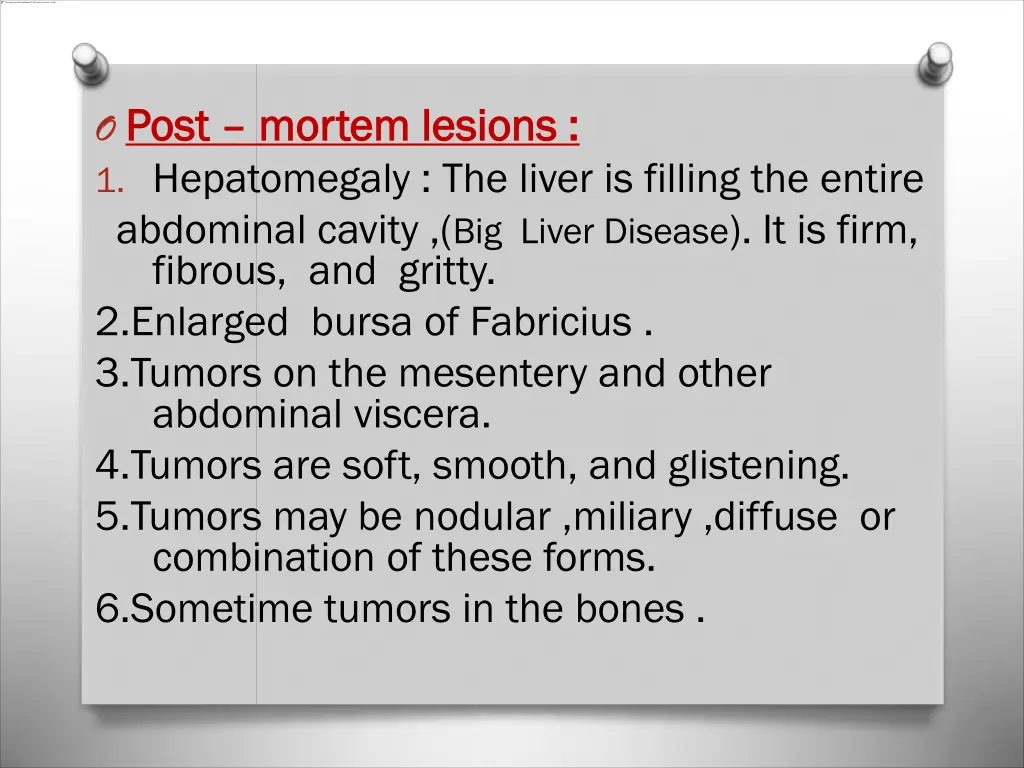 o post post mortem lesions mortem lesions