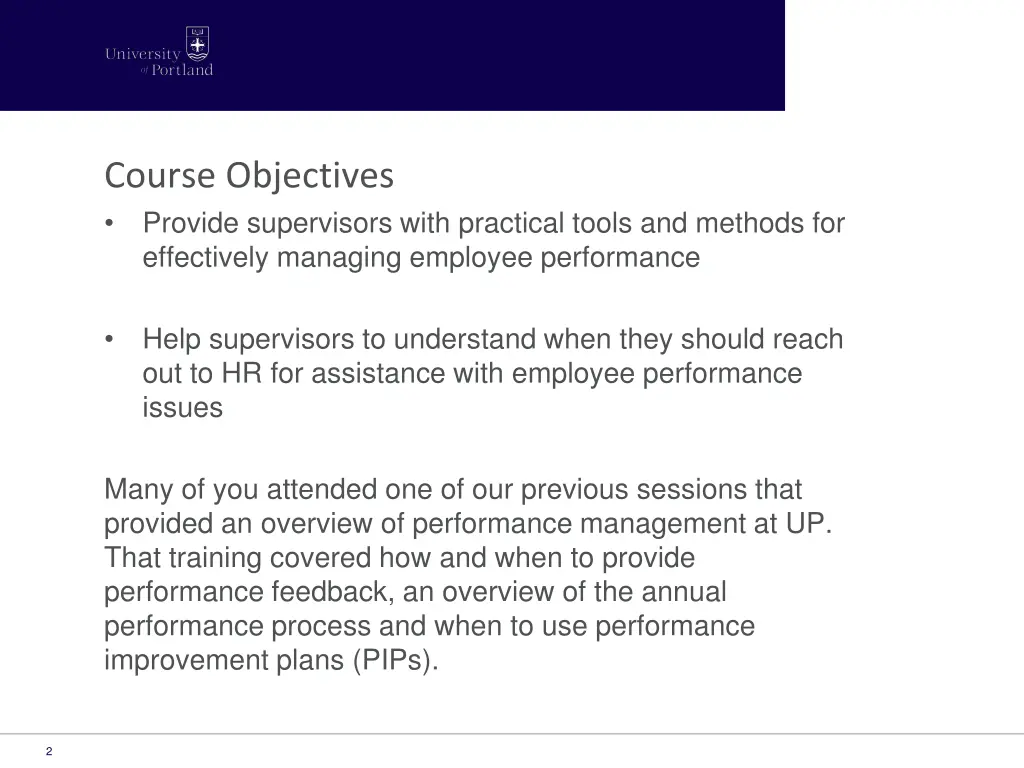course objectives provide supervisors with