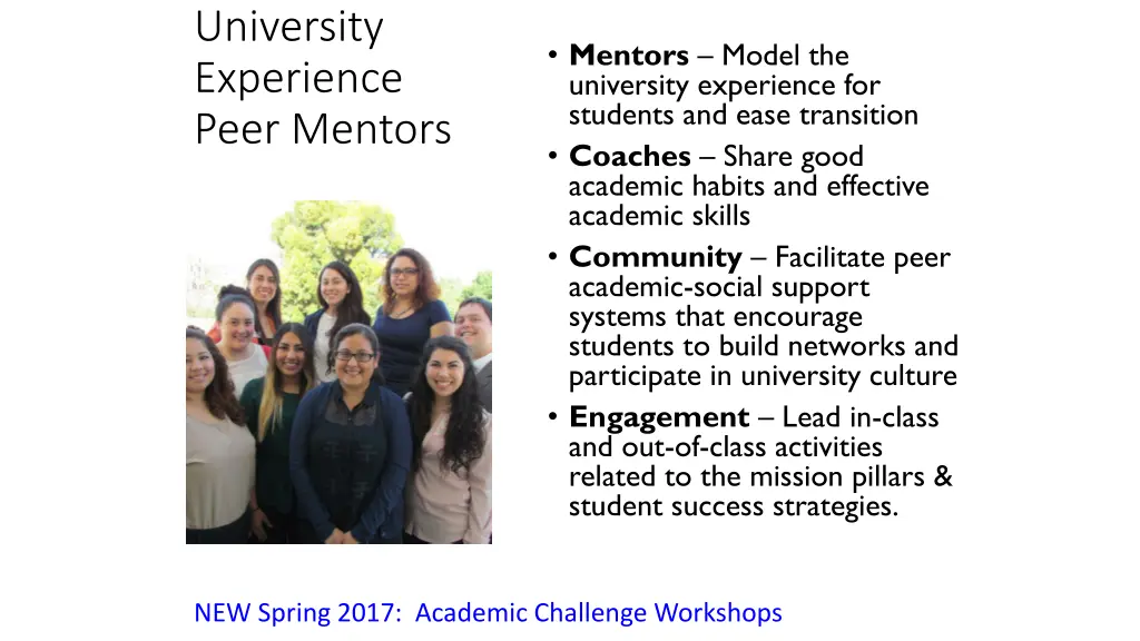 university experience peer mentors