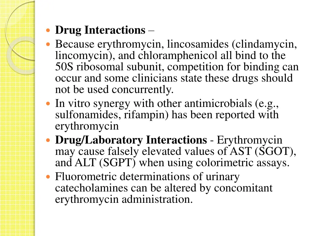 drug interactions because erythromycin