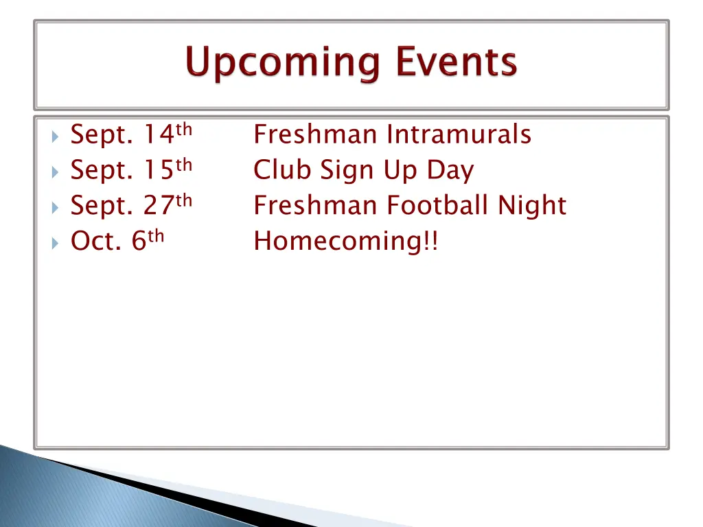 sept 14 th sept 15 th sept 27 th oct 6 th