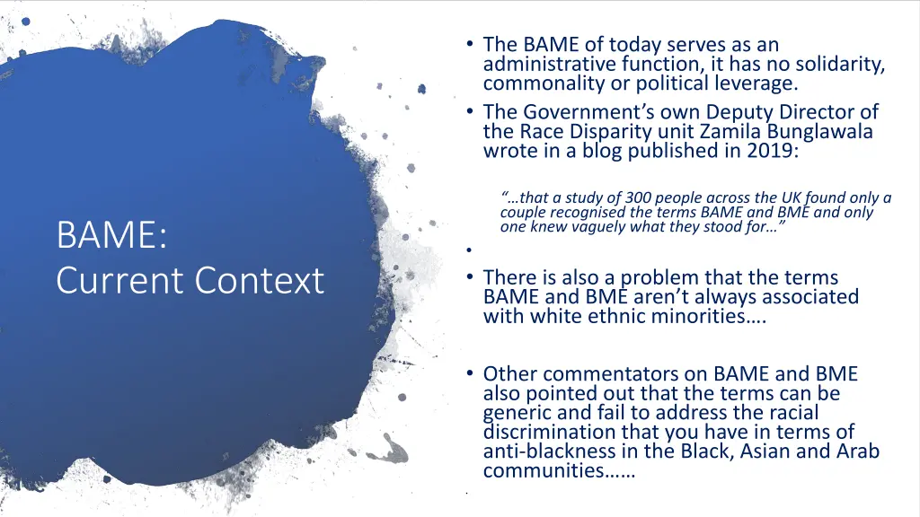 the bame of today serves as an administrative