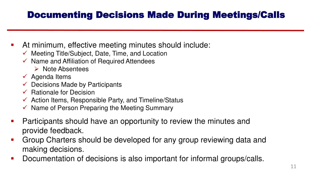 documenting decisions made during meetings calls