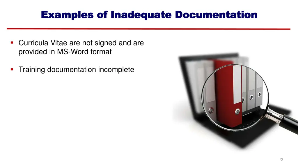 examples of inadequate documentation examples