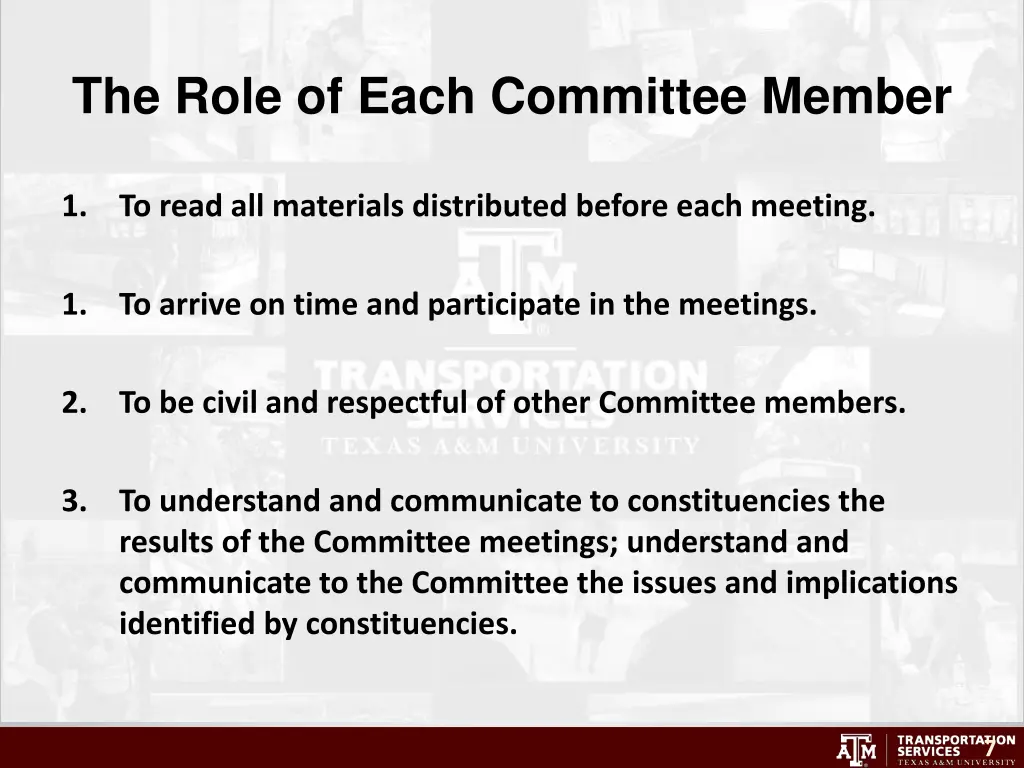 the role of each committee member