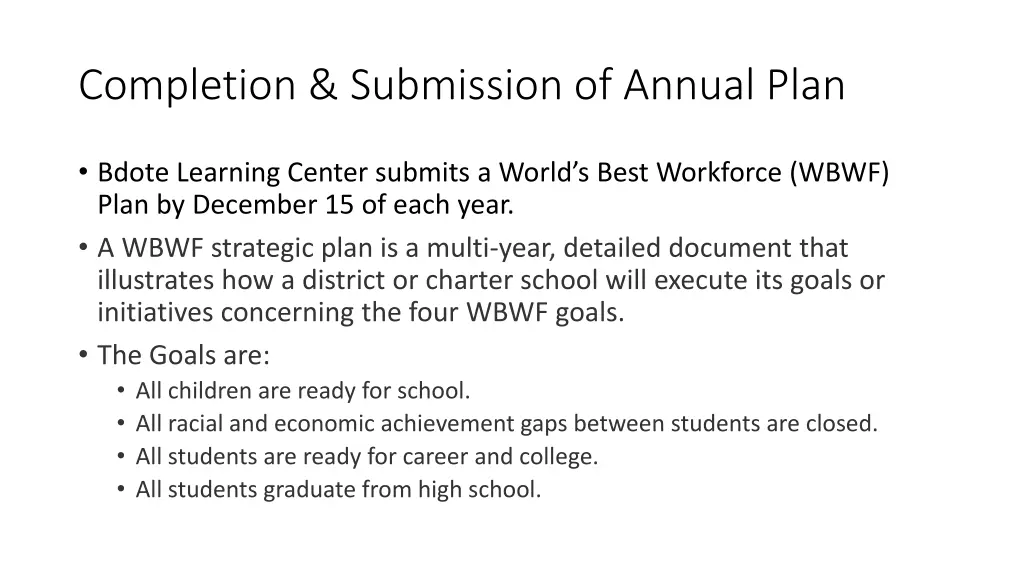 completion submission of annual plan