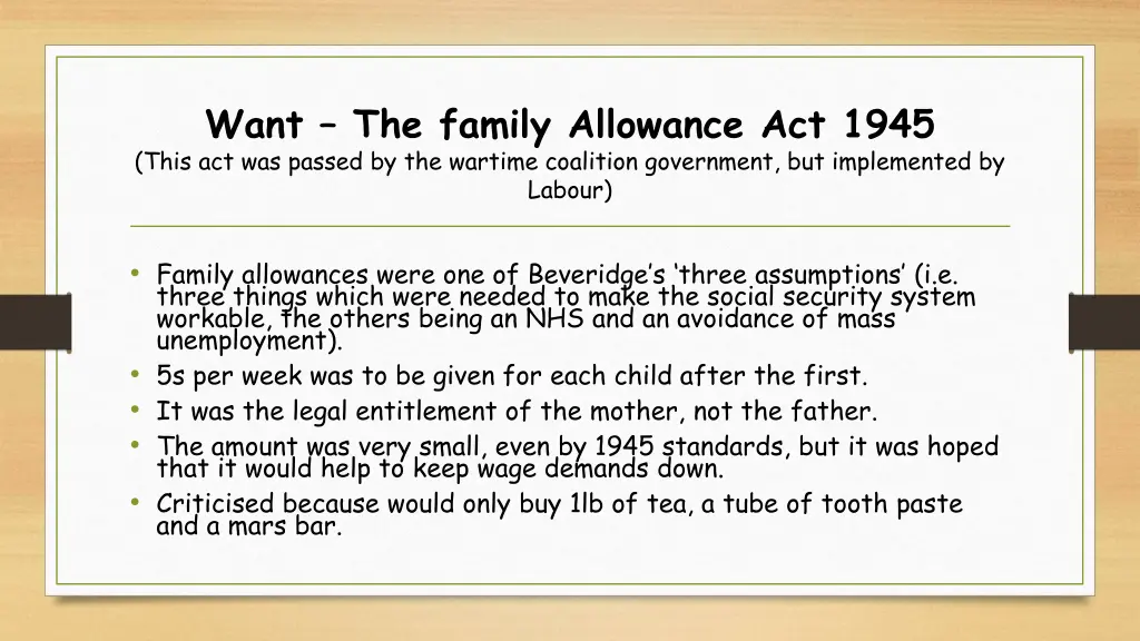 want the family allowance act 1945 this