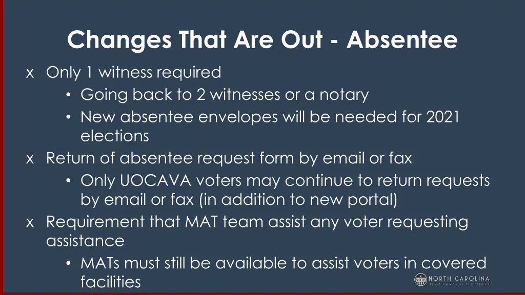changes that are out absentee