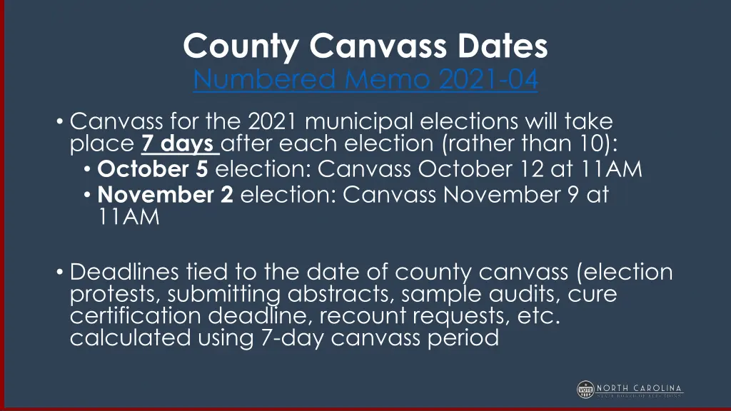 county canvass dates numbered memo 2021 04