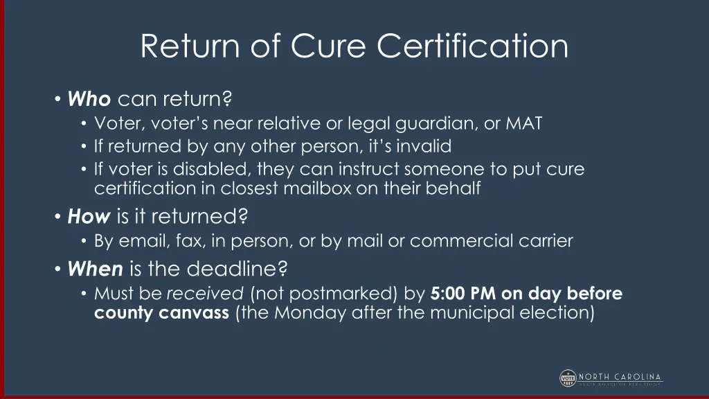 return of cure certification