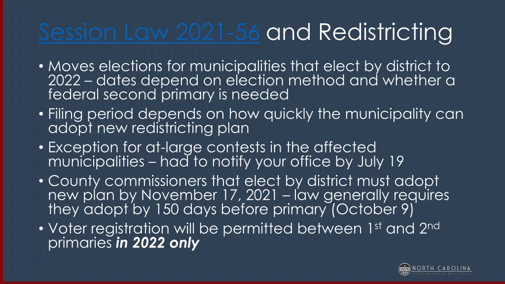 session law 2021 56 and redistricting