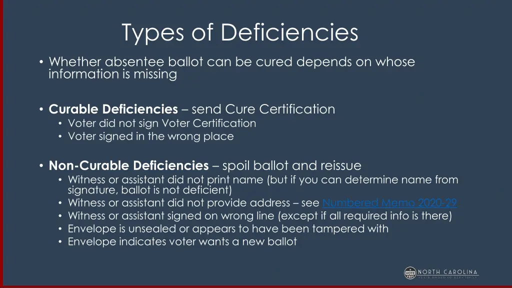 types of deficiencies