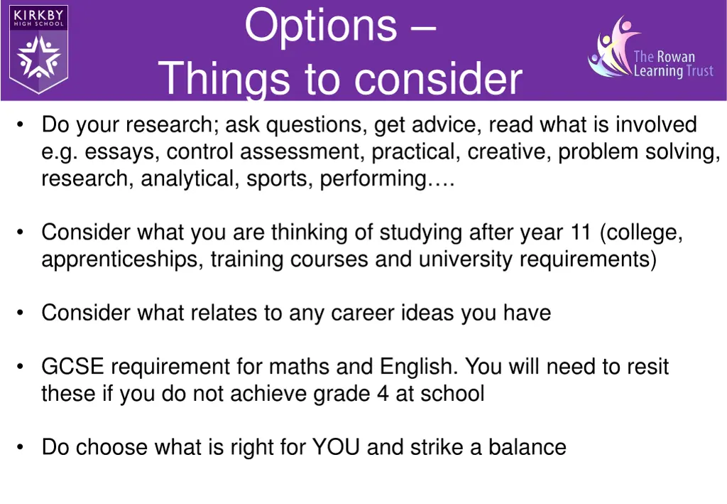 options things to consider