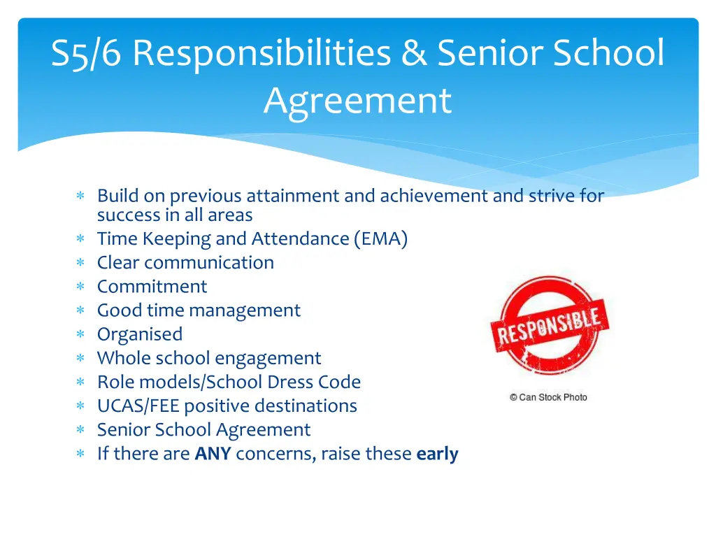 s5 6 responsibilities senior school agreement