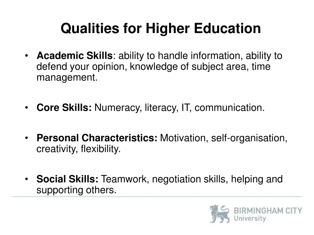 qualities for higher education