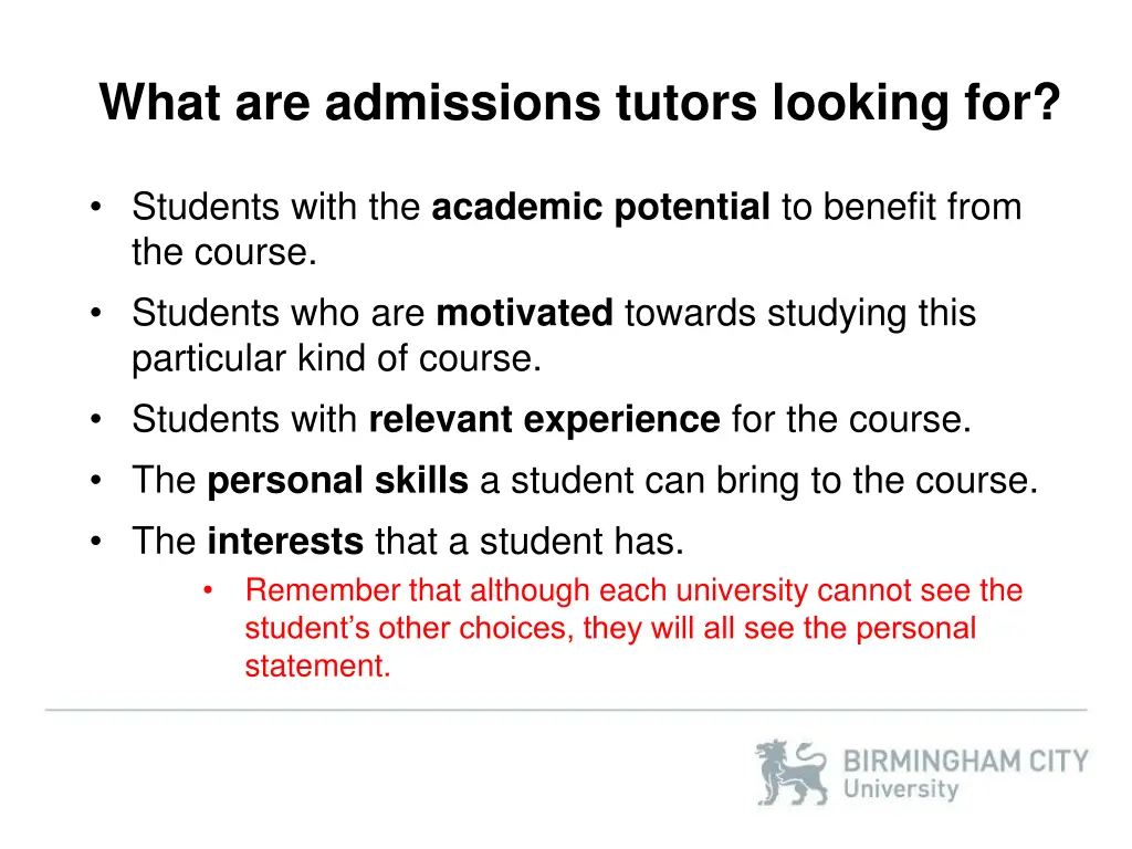 what are admissions tutors looking for