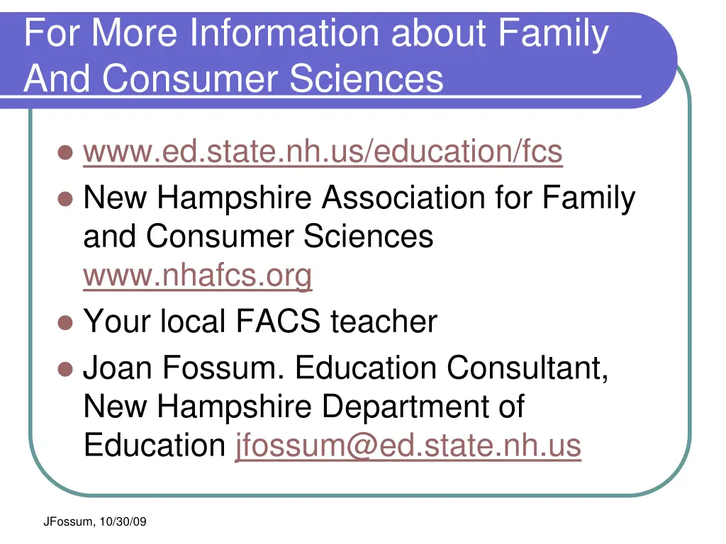 for more information about family and consumer